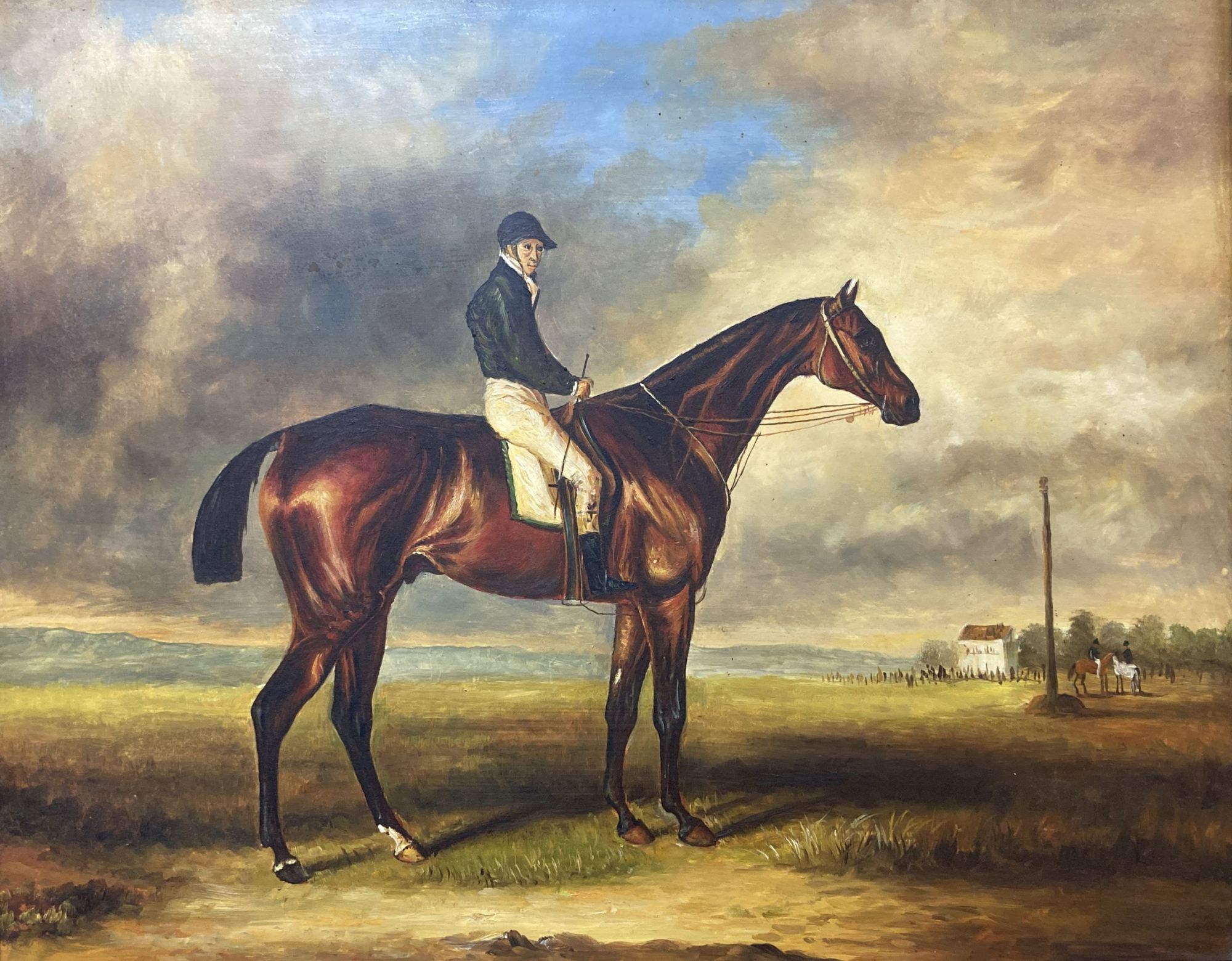 After Herring, a modern oil on board, Racehorse with jockey up, 40 x 50cm